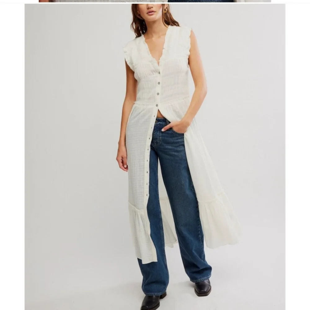 Free People Cream Button-Front Maxi Dress